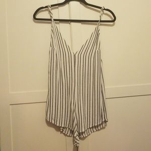 Reformation white and blue striped romper